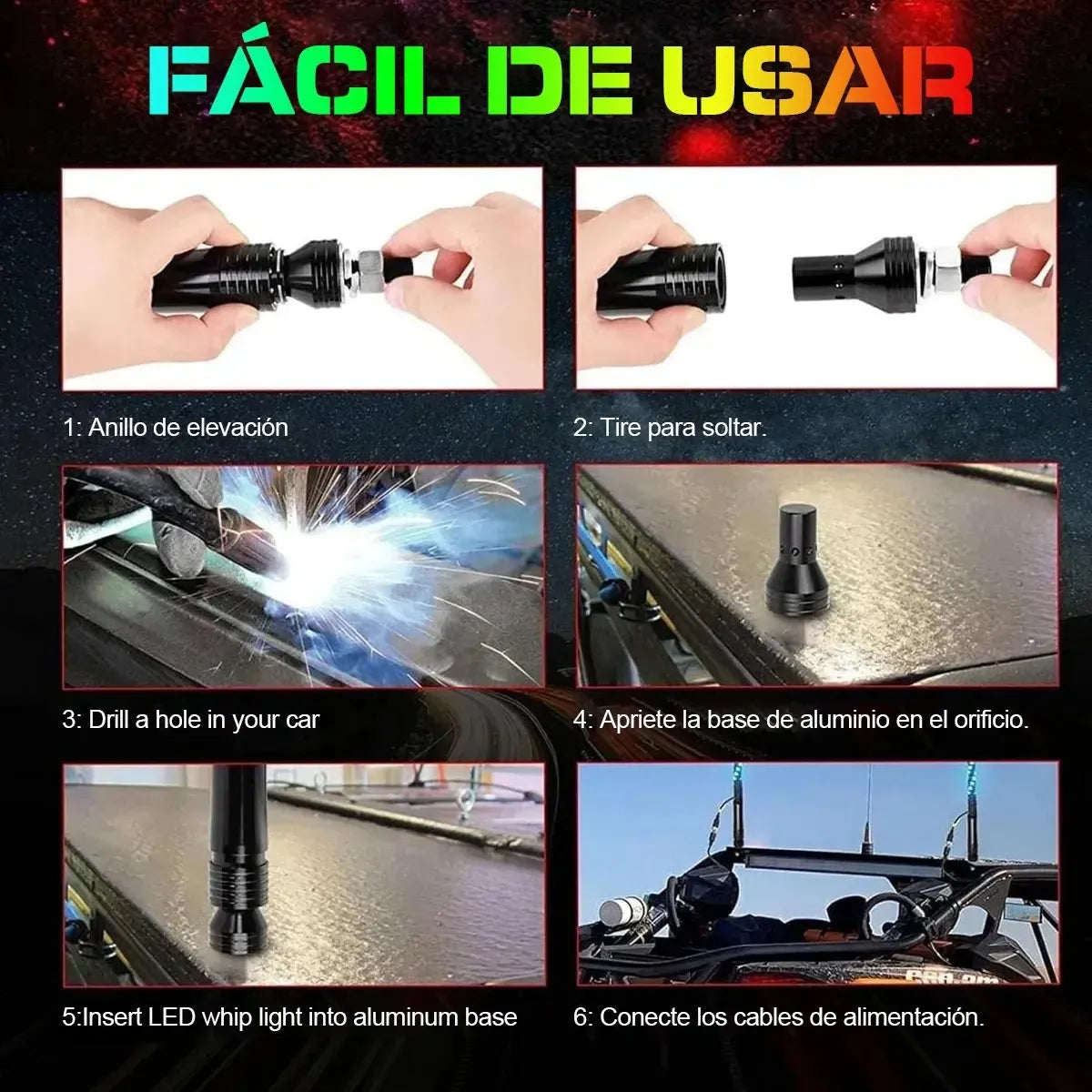 Antenas Led Para Rzr 2pcs Impermeable Rgb 63cm Con Remoto