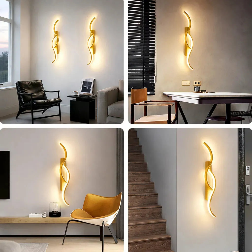 Lámpara Led De Pared Ondulado 60cm 3 Tono Blanco Cálido Nneutro Interior Exterior Dormitor Estructura