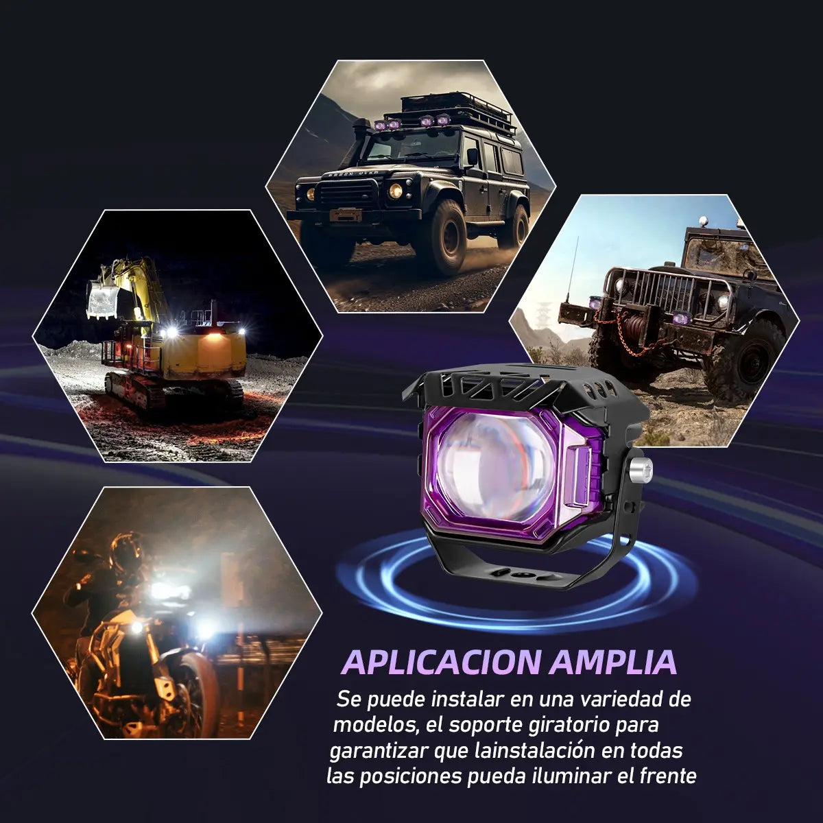 Par Faros Led Auxiliares Moto Lupa 6 Modos Estrobo 120w