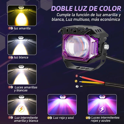 Par Faros Led Auxiliares Moto Lupa 6 Modos Estrobo 120w