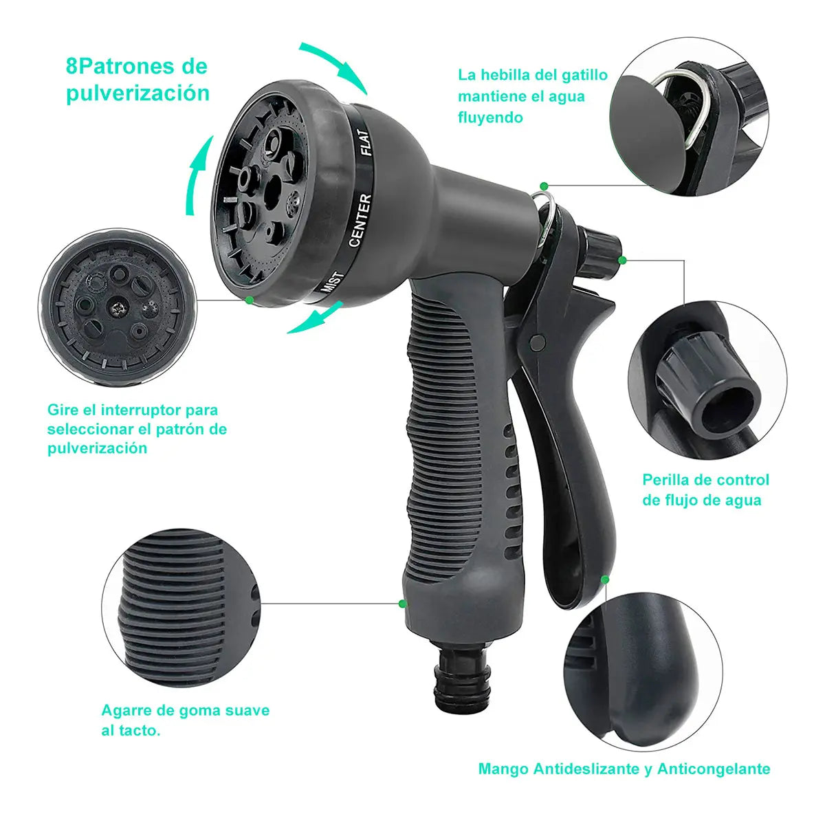 Manguera Expandible Yishabeier 8 Modos Pulverización 15m Negro PVC