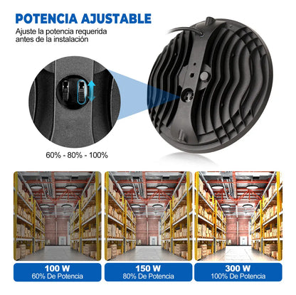 Lámpara LED Industrial UFO 300W JZZB Colgante Techo IP65 Aluminio luz blanca, cálida, neutra 100-265V lampara colgante 3 Color de la luz y Temperatura de color Alta Potencia