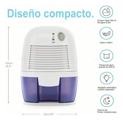 Deshumidificador Eléctrico DH500A Blanco Portátil Silencioso Para Hogar Habitaciones Baño Armario Oficina Ahorro De Energía Antihumedad Aire Limpio Compacto Eficiente
