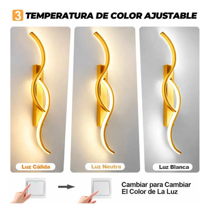 Lámpara Led De Pared Ondulado 60cm 3 Tono Blanco Cálido Nneutro Interior Exterior Dormitor Estructura