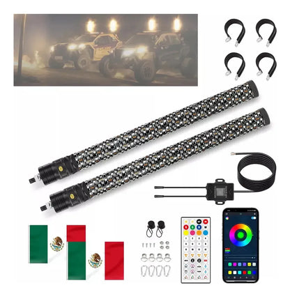 Antenas Led Para Rzr 2pcs Impermeable Rgb 63cm Con Remoto