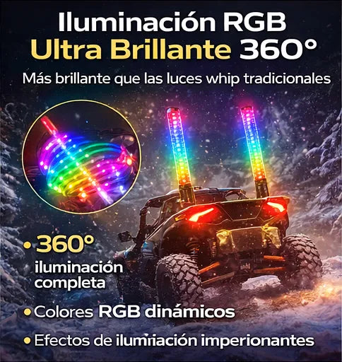 Un Par Antenas Led Rgb 30cm Rzr, Remoto Y App, Impermeable